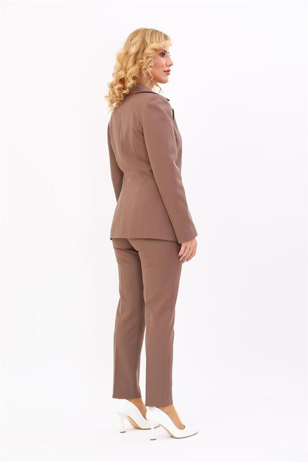 Erkek Yaka Tek Düğmeli Klasik Ceket & Dar Paça Pantolon-Kahve - 5