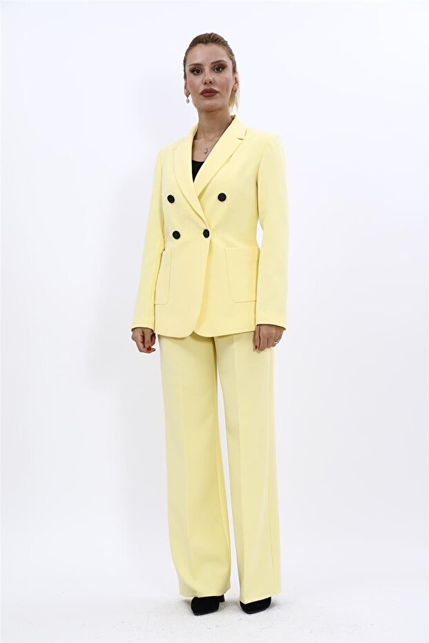 Men's Classic Jacket with Lapel Pockets & Wide Leg Pants - Yellow - 1062520