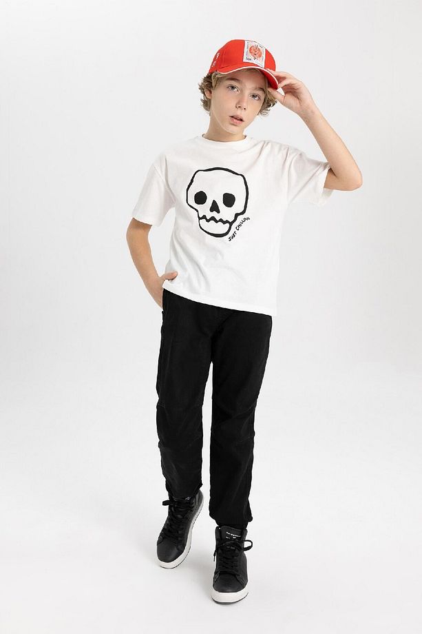 Erkek Çocuk Beli Bağcıklı Lastikli Paça Cepli Siyah Basic Düz Jogger Gabardin Pantolon B5915a824sm - 5