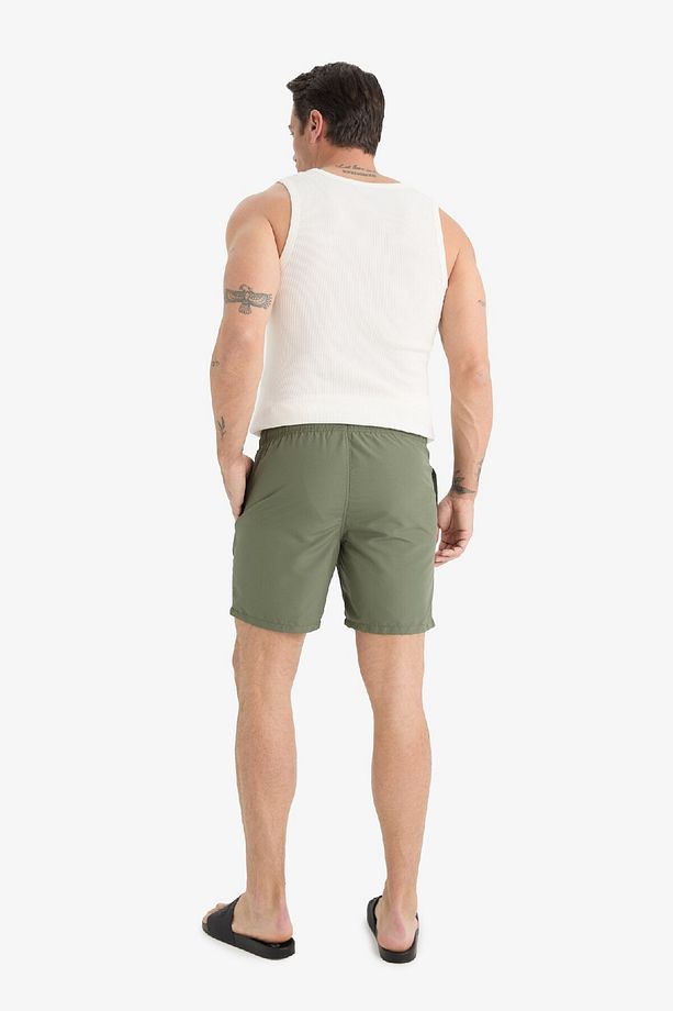Regular Fit Kısa Boy Cepli File Astarlı Beli Bağcıklı Düz Hafif Kumaş Deniz Şortu E5133axns - 3