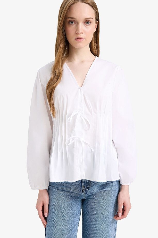 Regular Fit V Yaka Poplin Uzun Kollu Tesettürt Bluz Tunik F2720ax25sm - 5