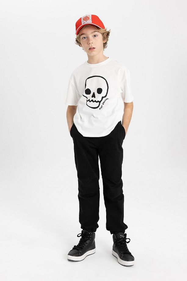 Erkek Çocuk Beli Bağcıklı Lastikli Paça Cepli Siyah Basic Düz Jogger Gabardin Pantolon B5915a824sm - 4