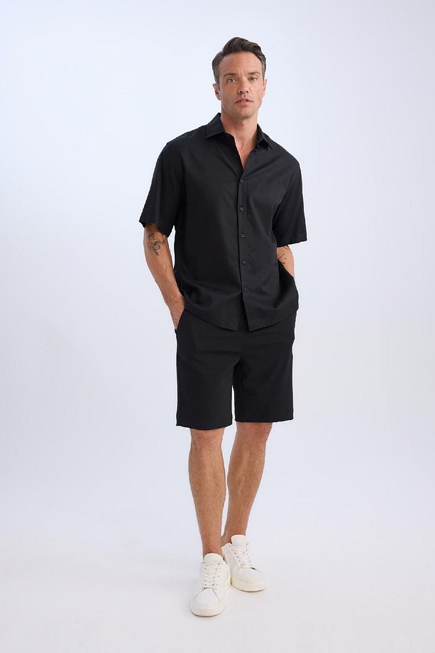 Regular Fit Beli Bağcıklı Dokulu Bermuda Şort D9451ax25sp - 2