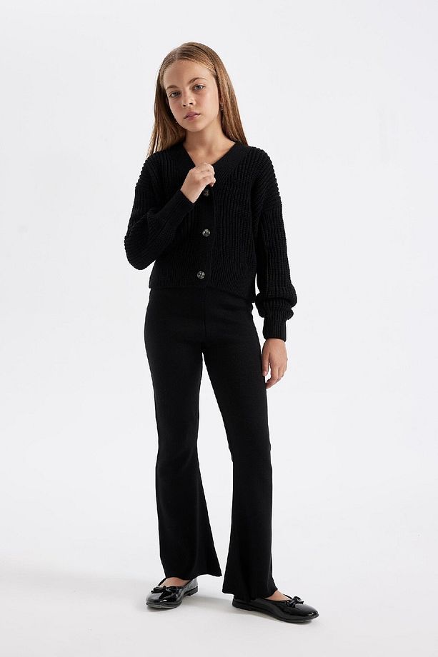 Kız Çocuk Flare Fit Ispanyol Paça Basic Düz Triko Pantolon A6029a824wn - 2