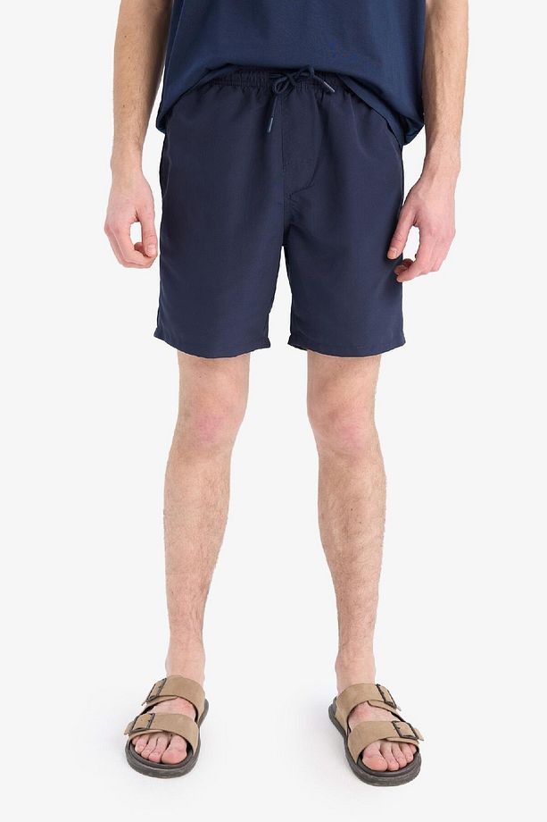 Regular Fit Kısa Boy Cepli File Astarlı Beli Bağcıklı Düz Hafif Kumaş Deniz Şortu E5133axns - 1