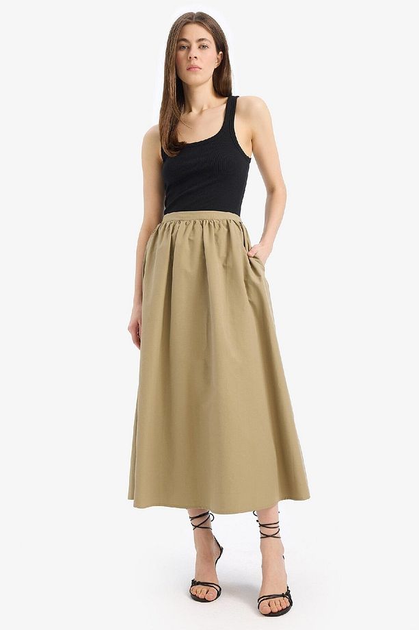 A Kesim Normal Bel Yarım Astar Poplin Midi Etek E8700AX25SP - 5