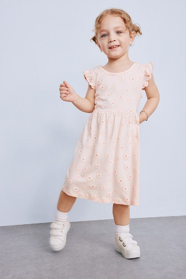 Kız Bebek Çiçek Desenli Kısa Kollu Elbise A0136a525sm - 1