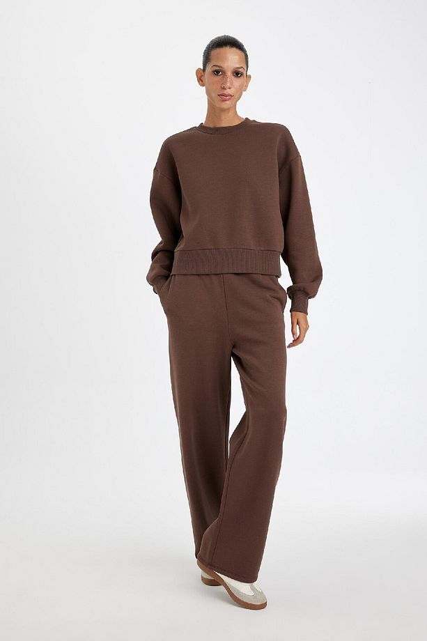 Straight Fit Kalın Kışılık Eşofman Altı Beli Lastikli Cepli Yüksek Bel Basic Düz B8571ax24wn - 3