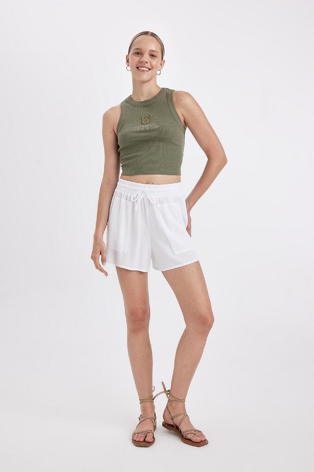 Regular Fit Normal Bel Düz Paça Krinkıl Viskon Şort A3532AX24HS - 3
