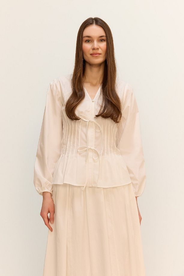 Regular Fit V Yaka Poplin Uzun Kollu Tesettürt Bluz Tunik F2720ax25sm - 1