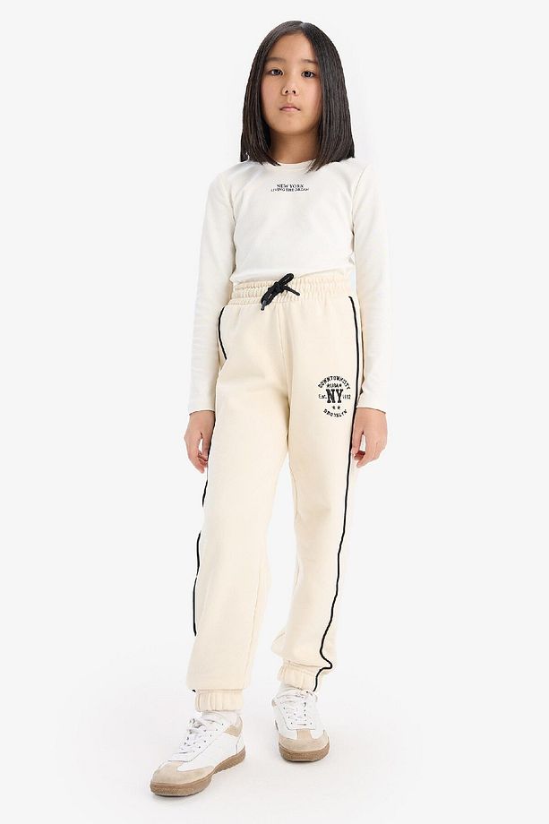 Kız Çocuk Beli Lastikli Baskılı Pamuklu Jogger Eşofman Altı D8092A824WN - 4