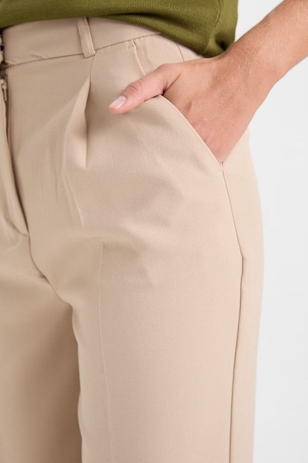 Carrot Fit Kumaş Pantolon Çift Cepli Yüksek Bel Basic Düz Dar Paça D4567ax24au - 5