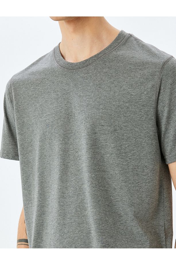 Kısa Kollu Bisiklet Yaka Regular Fit Pamuk Karışımlı Basic Tişört - 5