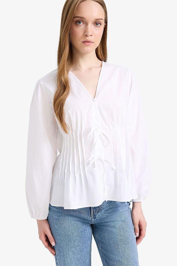 Regular Fit V Yaka Poplin Uzun Kollu Tesettürt Bluz Tunik F2720ax25sm - 6