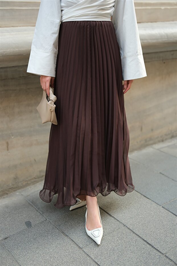 Women's Zipper Detailed Chiffon Skirt Brown