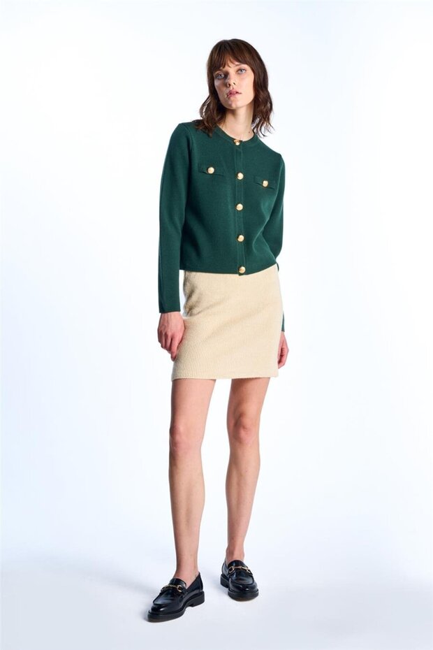 Bej Basic Triko Etek - 1