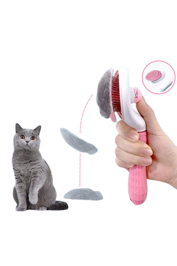 مشط الحيوانات الأليفة مع زر التنظيف التلقائي باللون الوردي - 2