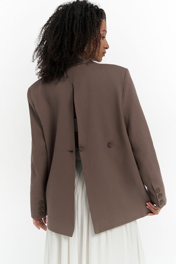 Solara Arkası Düğmeli Mocha Blazer - 1