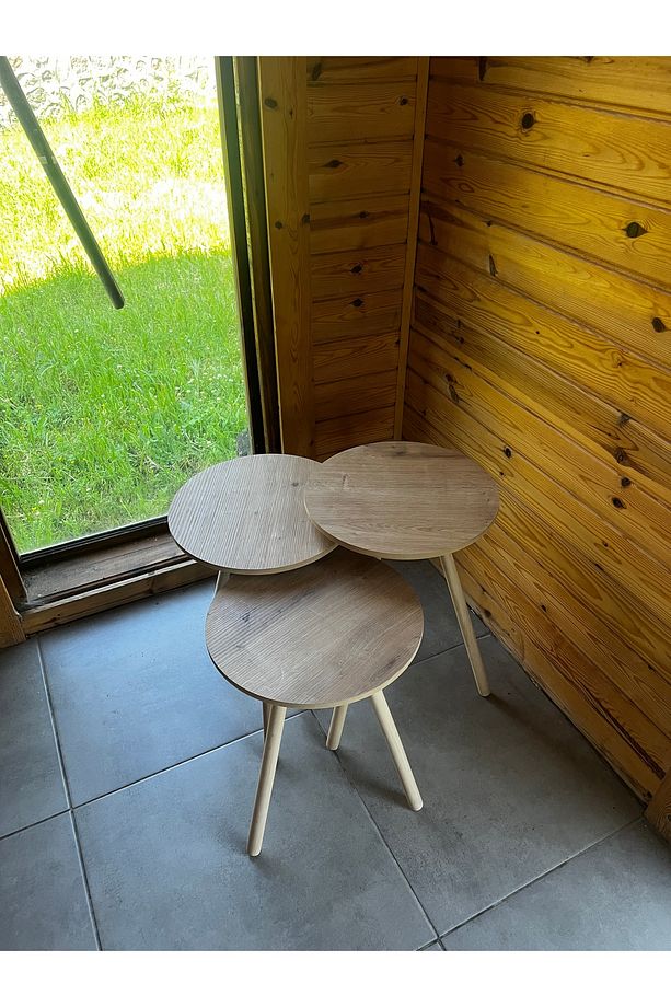 Ahşap Desen MDF 3 lü Zigon Sehpa Ahşap Ayaklı - 4