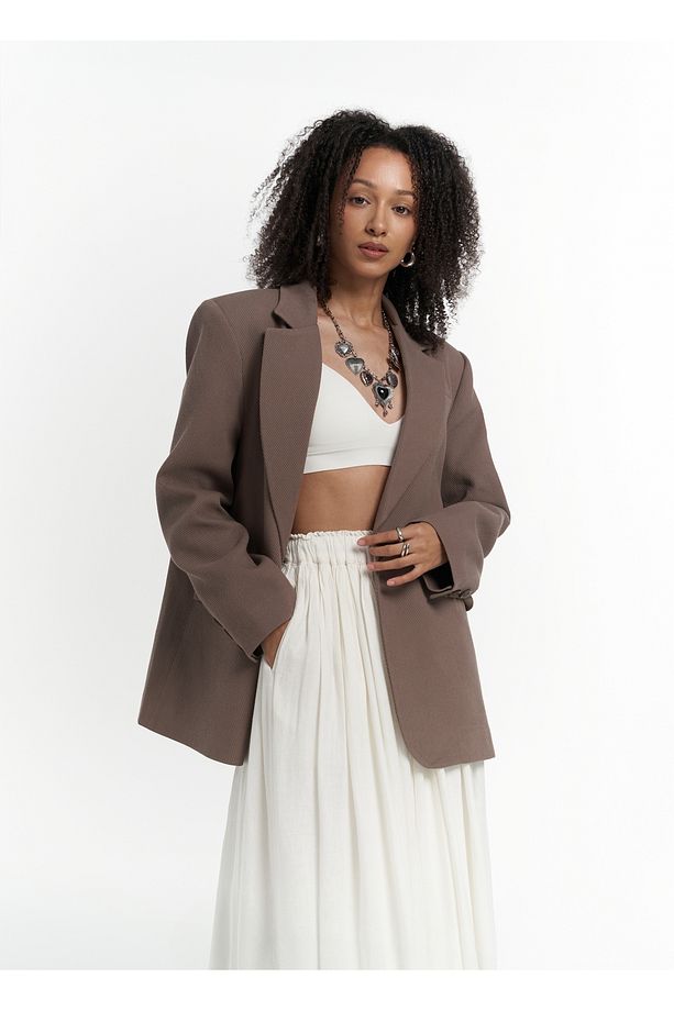 Solara Arkası Düğmeli Mocha Blazer - 2