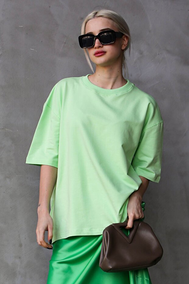 Ανοιχτό πράσινο μπλουζάκι Basic oversized MG1687 - 5