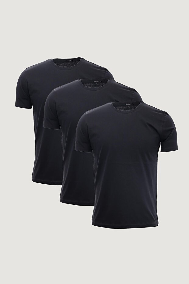 Slim Fit Slim Fit Crew Neck 100% Cotton 3-Piece T-Shirt Pack Black - Black - Black