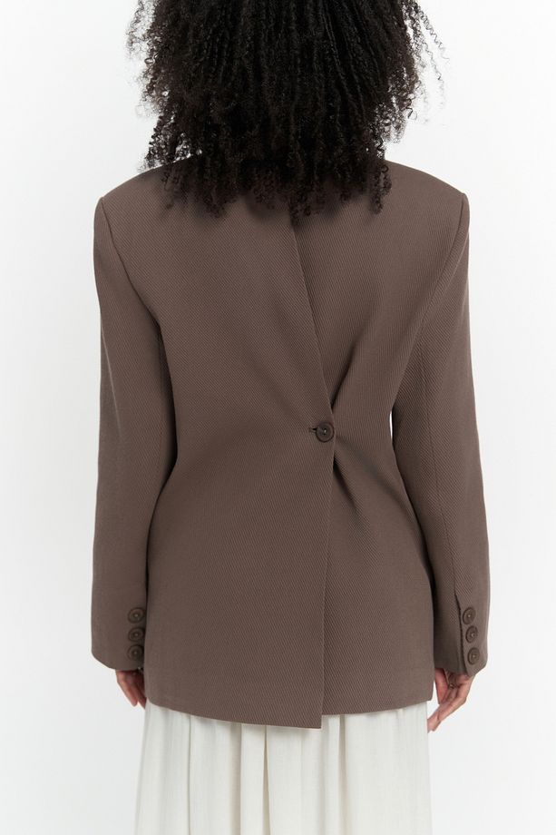 Solara Arkası Düğmeli Mocha Blazer - 7