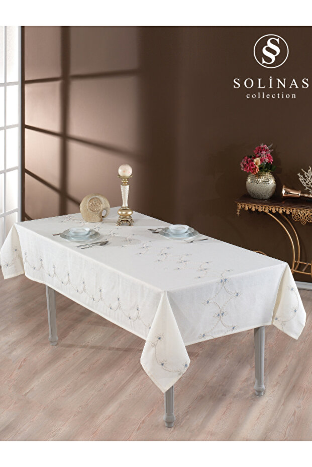 Mira Embroidered Gardenia Cream Table Cloth