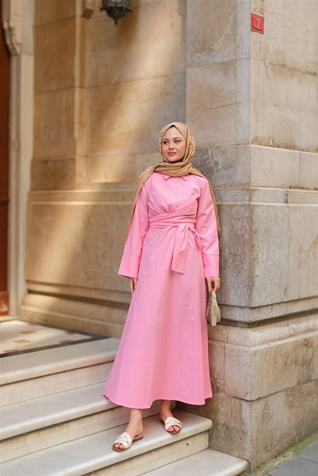 Woman's front-tied dress pink