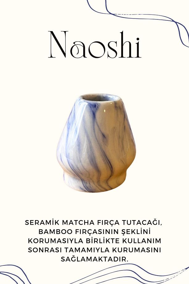 Mavi Mermer Desenli Seramik Matcha Seti - 5