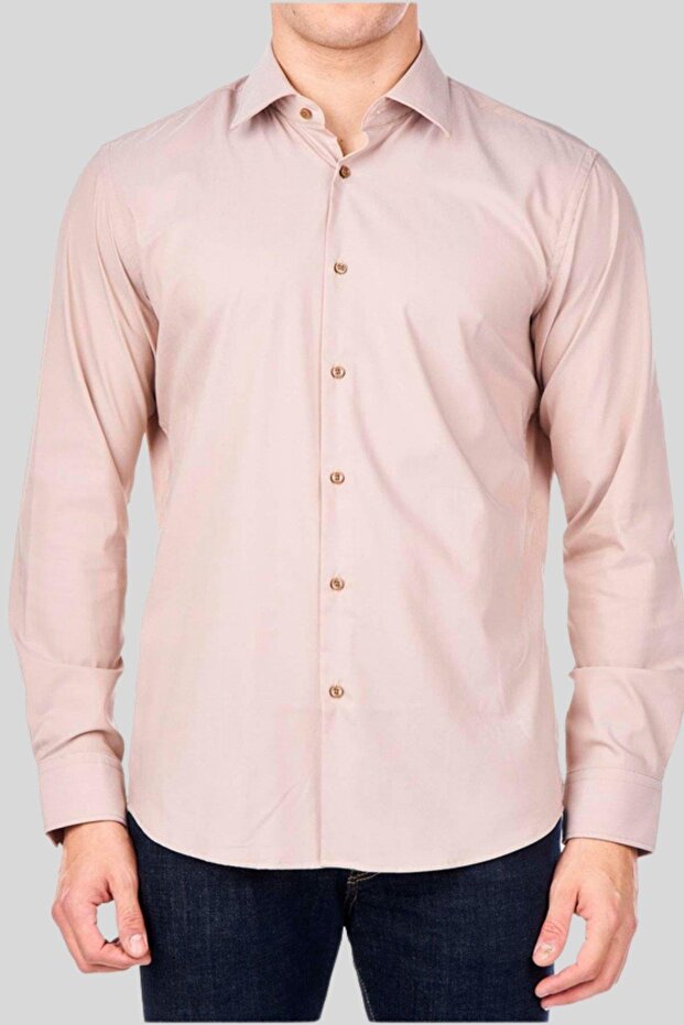 Regular Fit Erkek Gömlek Bej - 1