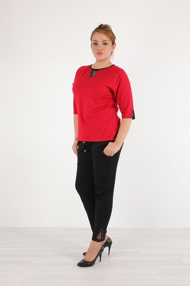 Kadın Taşlı Takım Bluz Pantolon - 4