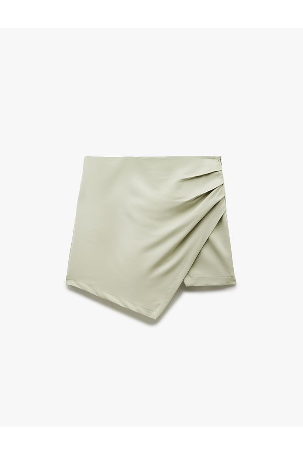 Modal Kumaş Drape Detaylı Kruvaze Mini Şort Etek - 3