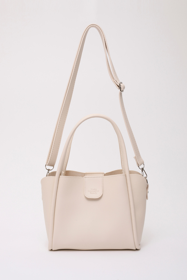 Cream Shk190 Faux Leather Snap Hand, Arm and Shoulder Bag with Removable Makeup Bag