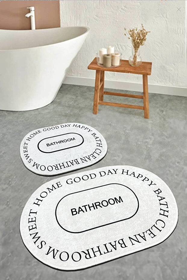 Baindos Ekru 2-Piece Bathroom Mat Set, Non-Slip Toilet Seat Set