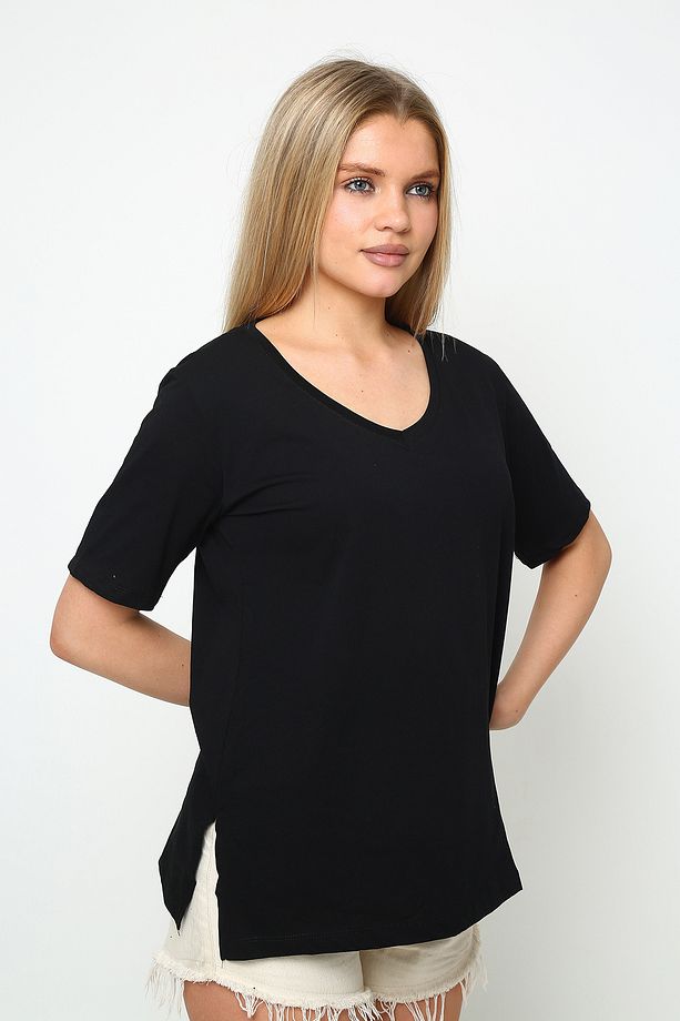 süper kalite v yaka regular fit yanları yırtmaçlı basic tunik - 4