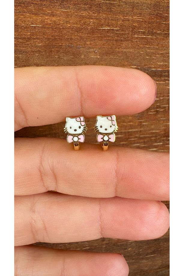 Hello Kitty 925 ayar gümüş üzeri altın kaplama küpe - 2