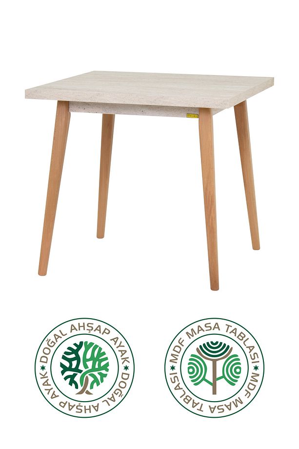 Avanos Sabit Mdf Traverten Kare Ahşap Mutfak Masası - 80x80 Cm - 2