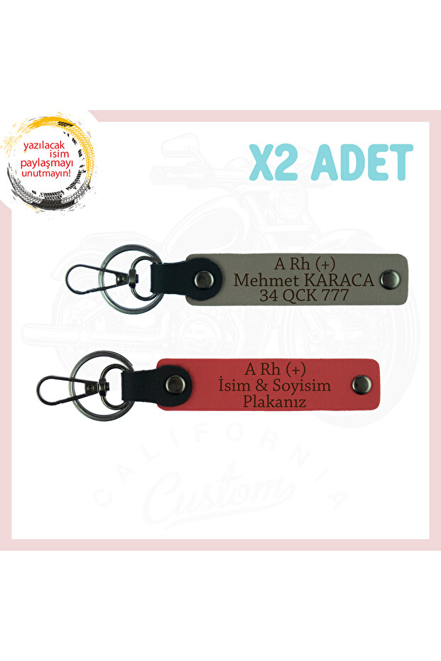 Exclusive for Speed Lovers, 2 Keychains with Name Plate and Written a Rh (+) Blood Group, Pomegranate Flower-Ash Grey