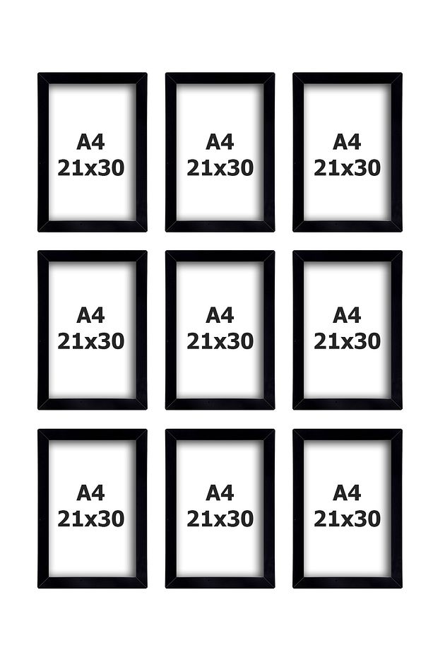 9 Adet ( A4 ) 21x30 Siyah Çerçeve Mdf - Pvc'li Çoklu Fotoğraflı Çerçeve - 21x30 Çerçeve - A4 - 7