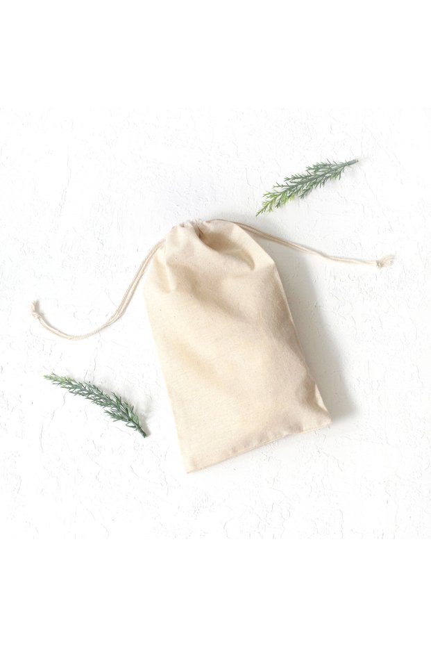 Lace-Up Cream Raw Cloth Fabric Pouch, 9X12 cm 10 Pieces (Ruched Cloth Bags, Gift Bags)