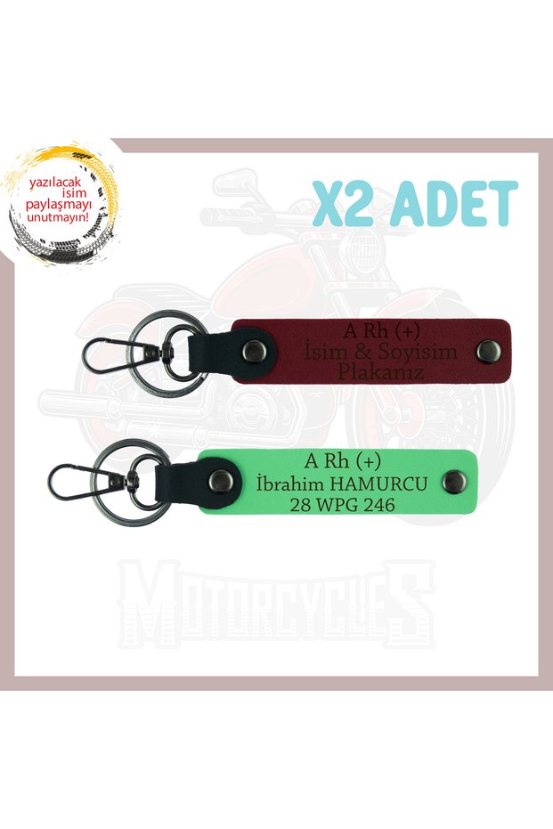 Pistachio Green-Maroon, for Biker Bikers, Safe Driving Keychain with Name Plate and a + Blood Group Lettering