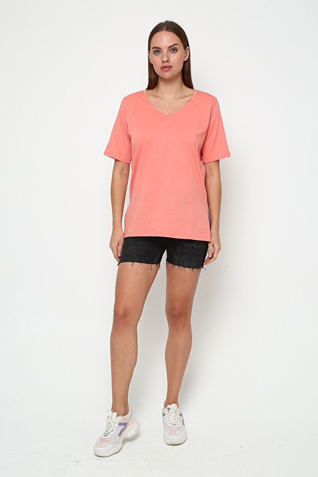 Super Quality V-Neck Regular Fit Basic Tunic with Side Slits - 1