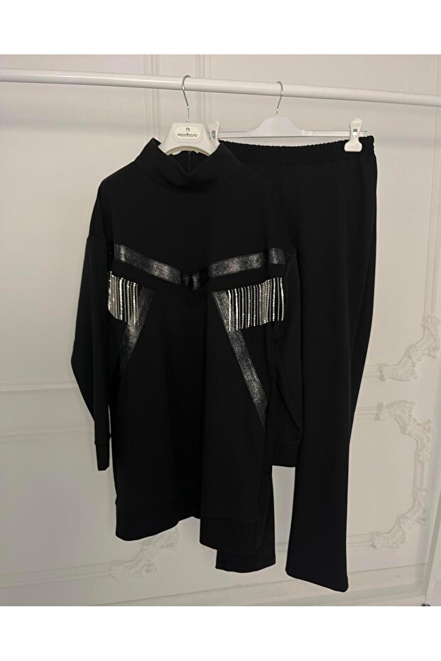 MOODBASİC TAŞLI PÜSKÜLLÜ TAKIM MM24.0252 Siyah - 1