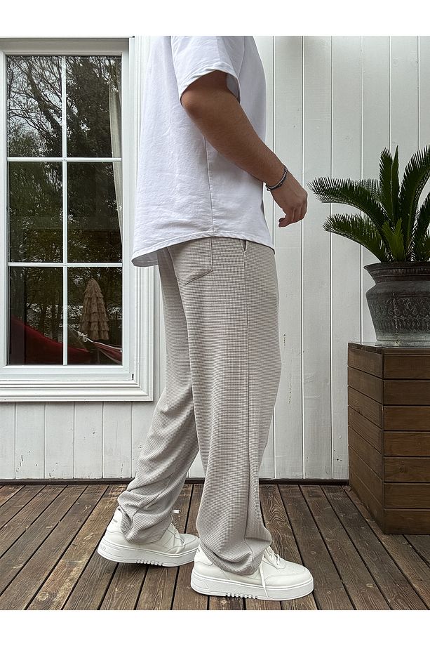 Gri Wafle Kumaş İnce Baggy Pantolon JJ-219 - 5