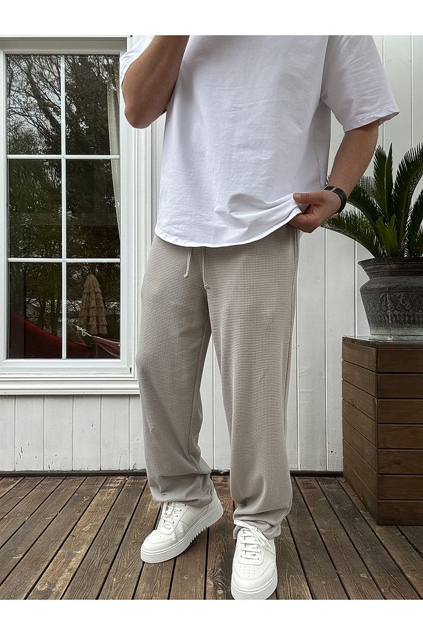 Gri Wafle Kumaş İnce Baggy Pantolon JJ-219 - 1
