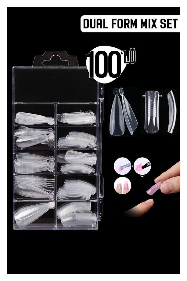 100'lü Dual Form Tips Mix Set - Stiletto & Square - Poly Jel Kalıbı - 1