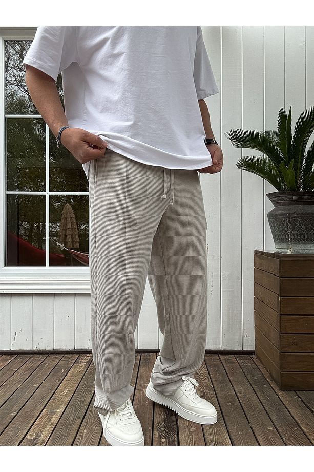 Gri Wafle Kumaş İnce Baggy Pantolon JJ-219 - 3