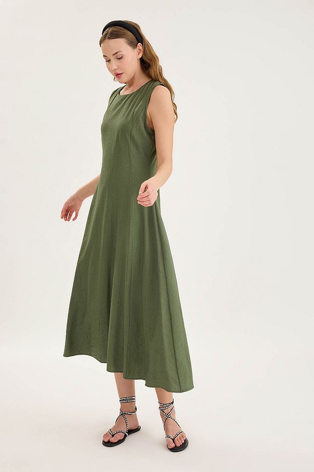 Sıfır Kol Kloş Midi Elbise - 5