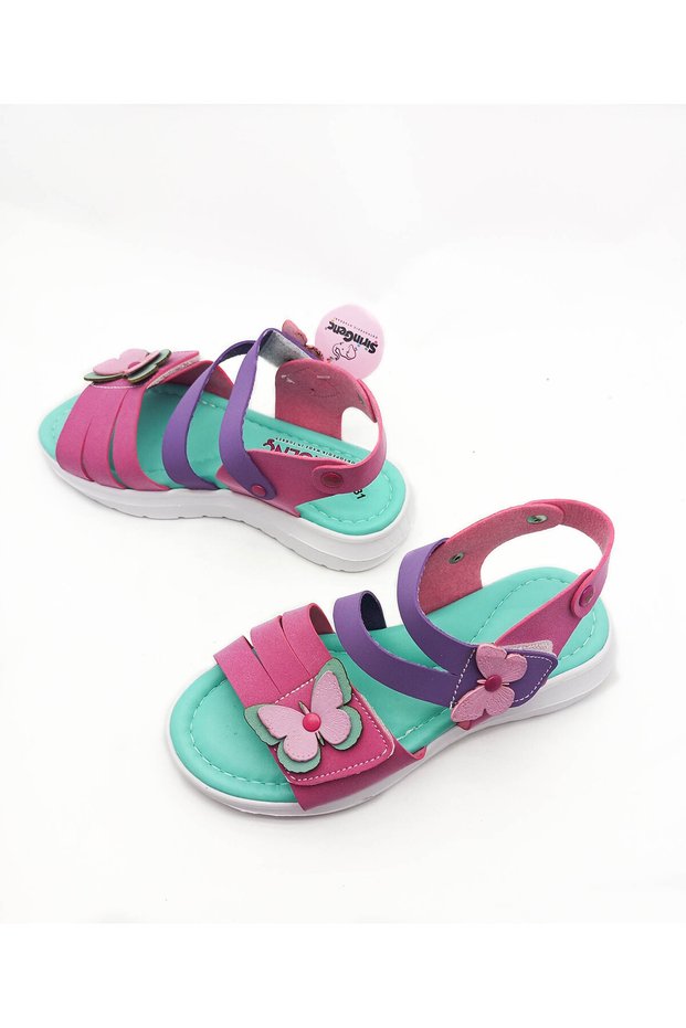 Cute Young Orthopedic Purple Burgundy Color Banded Butterfly Detailed Girls Sandals